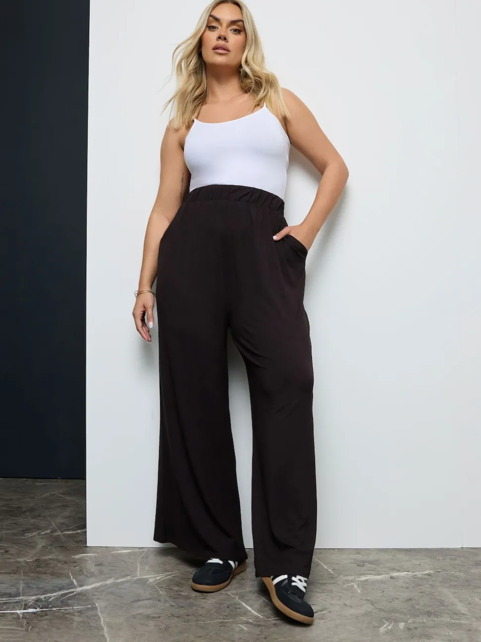 Yours Curve Black Wide Leg Trousers