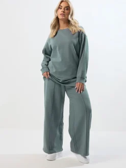 Yours Curve Blue Crew Neck Sweatshirt Joggers Set