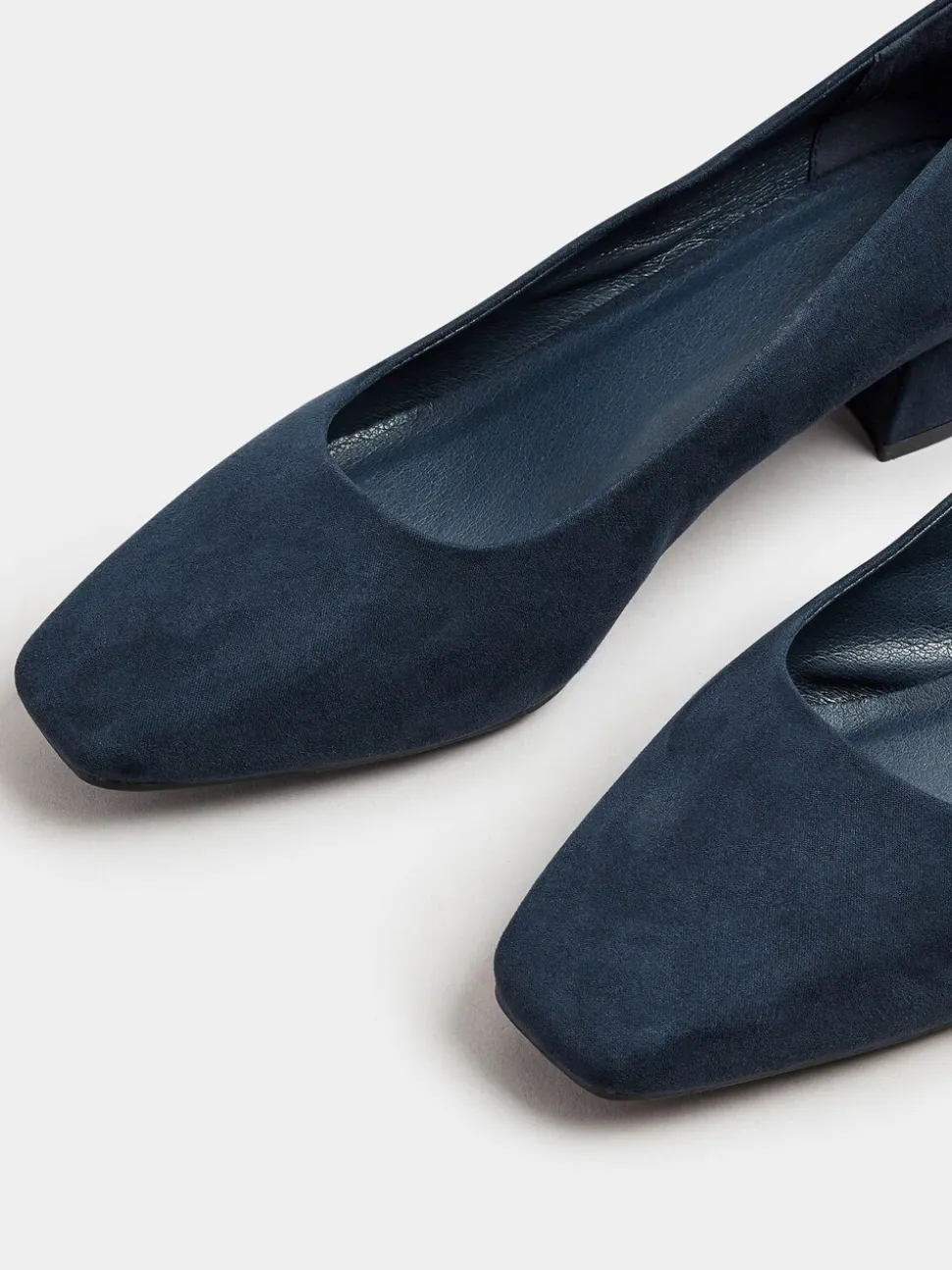 Yours Curve Blue Extra-Wide Fit Square Toe Court Shoes