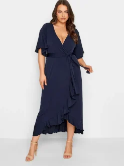 Yours Curve Blue London Ruffle Wrap Dress