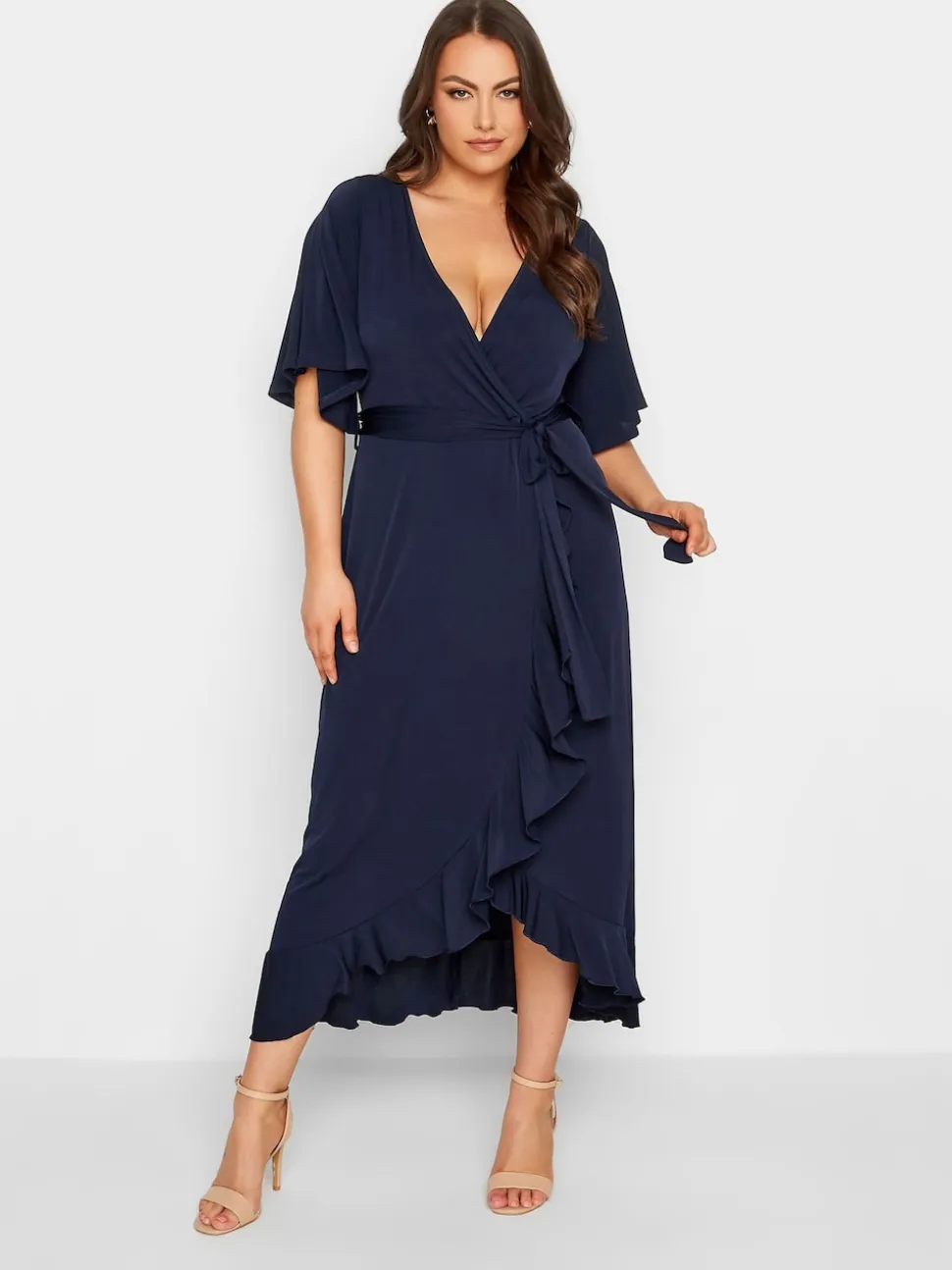 Yours Curve Blue London Ruffle Wrap Dress