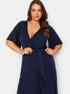 Yours Curve Blue London Ruffle Wrap Dress