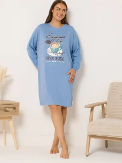 Yours Curve Blue Long Sleeve Nightdress