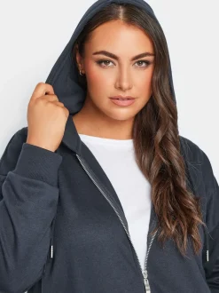Yours Curve Blue Longline Zip Through Hoodie