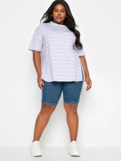 Yours Curve Blue Pull On Stretch Denim Cycling Shorts