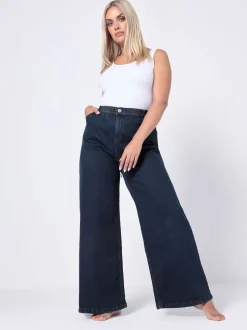 Yours Curve Blue Wide Fit Wide Leg Puddle Jeans