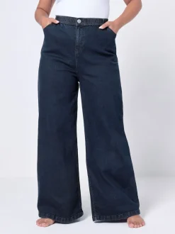 Yours Curve Blue Wide Fit Wide Leg Puddle Jeans