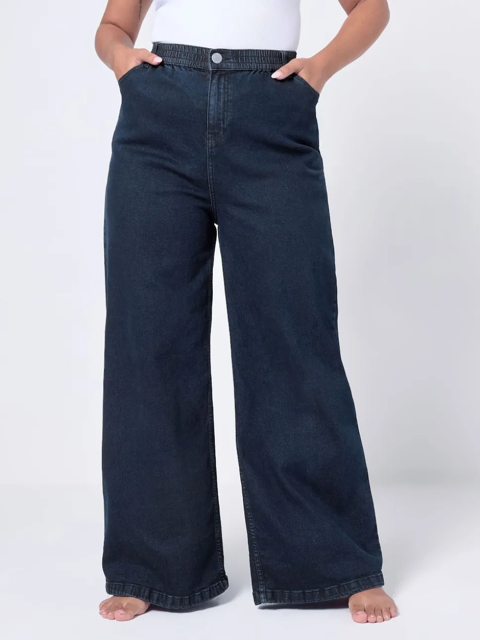 Yours Curve Blue Wide Fit Wide Leg Puddle Jeans