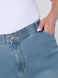Yours Curve Blue Wide Leg Pull On Puddle Jeans