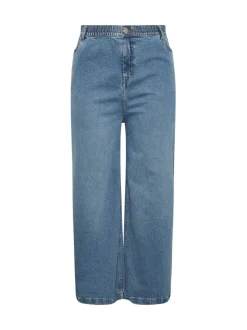 Yours Curve Blue Wide Leg Pull On Puddle Jeans