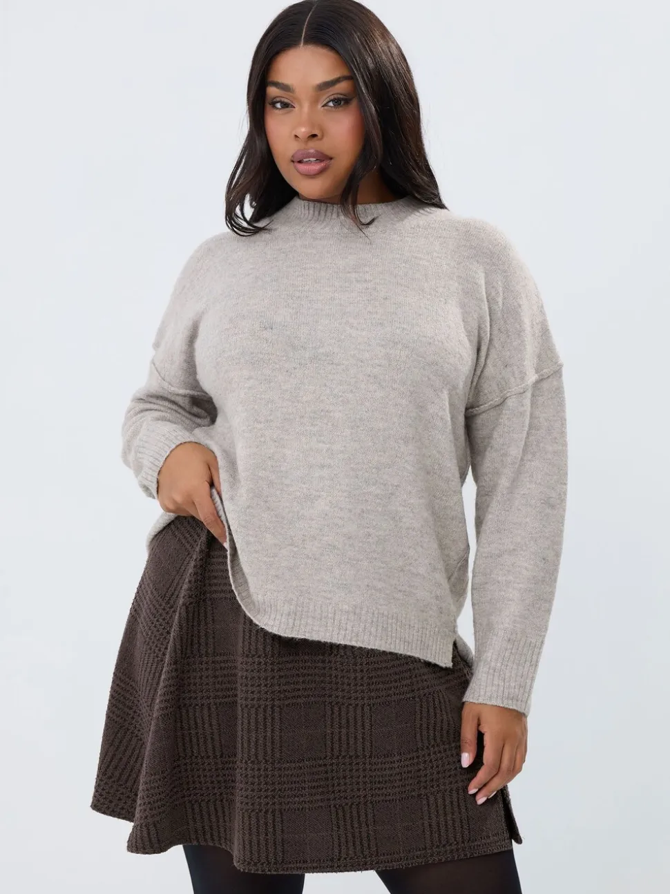 Yours Curve Brown Check Mini Skirt