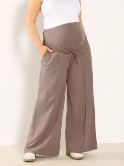 Yours Curve Brown Maternity Wide Leg Joggers With Pockets