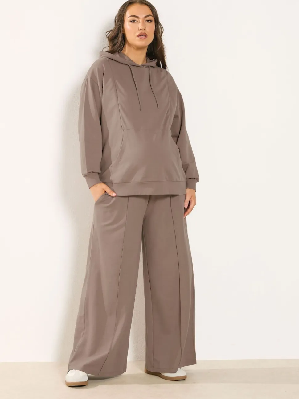 Yours Curve Brown Maternity Wide Leg Joggers With Pockets