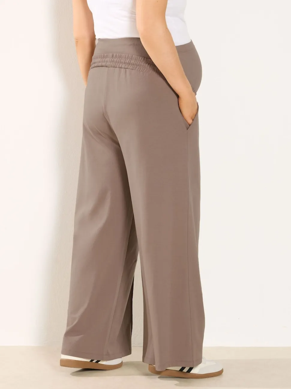 Yours Curve Brown Maternity Wide Leg Joggers With Pockets