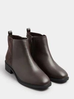 Yours Curve Brown Wide Fit Extra-Wide Fit Metal Trim Ankle Boots