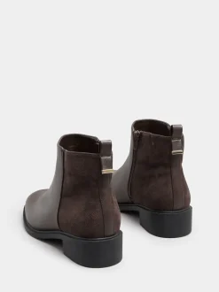 Yours Curve Brown Wide Fit Extra-Wide Fit Metal Trim Ankle Boots