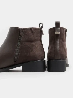 Yours Curve Brown Wide Fit Extra-Wide Fit Metal Trim Ankle Boots
