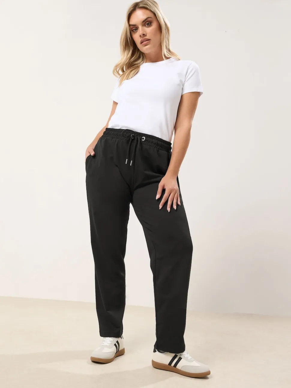 Yours Curve Denim Black Tie Waist Joggers