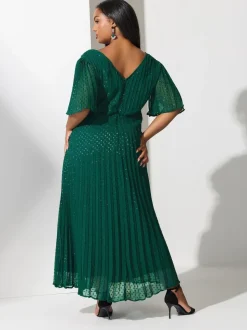 Yours Curve Green London Metallic Pleated Wrap Dress