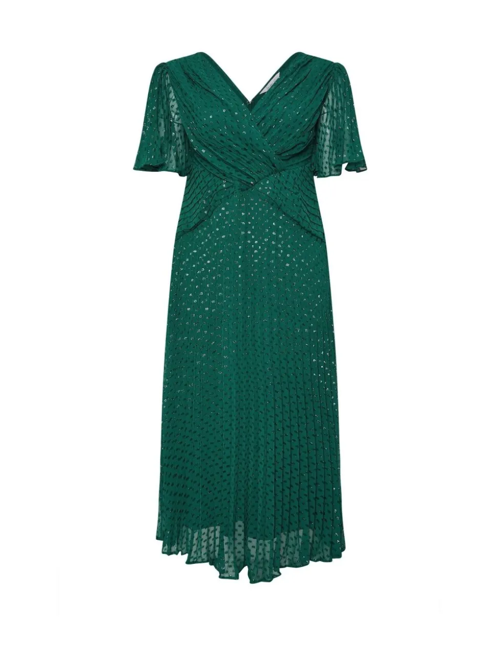 Yours Curve Green London Metallic Pleated Wrap Dress