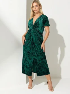 Yours Curve Green London Velvet Knot Dress