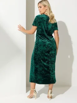 Yours Curve Green London Velvet Knot Dress