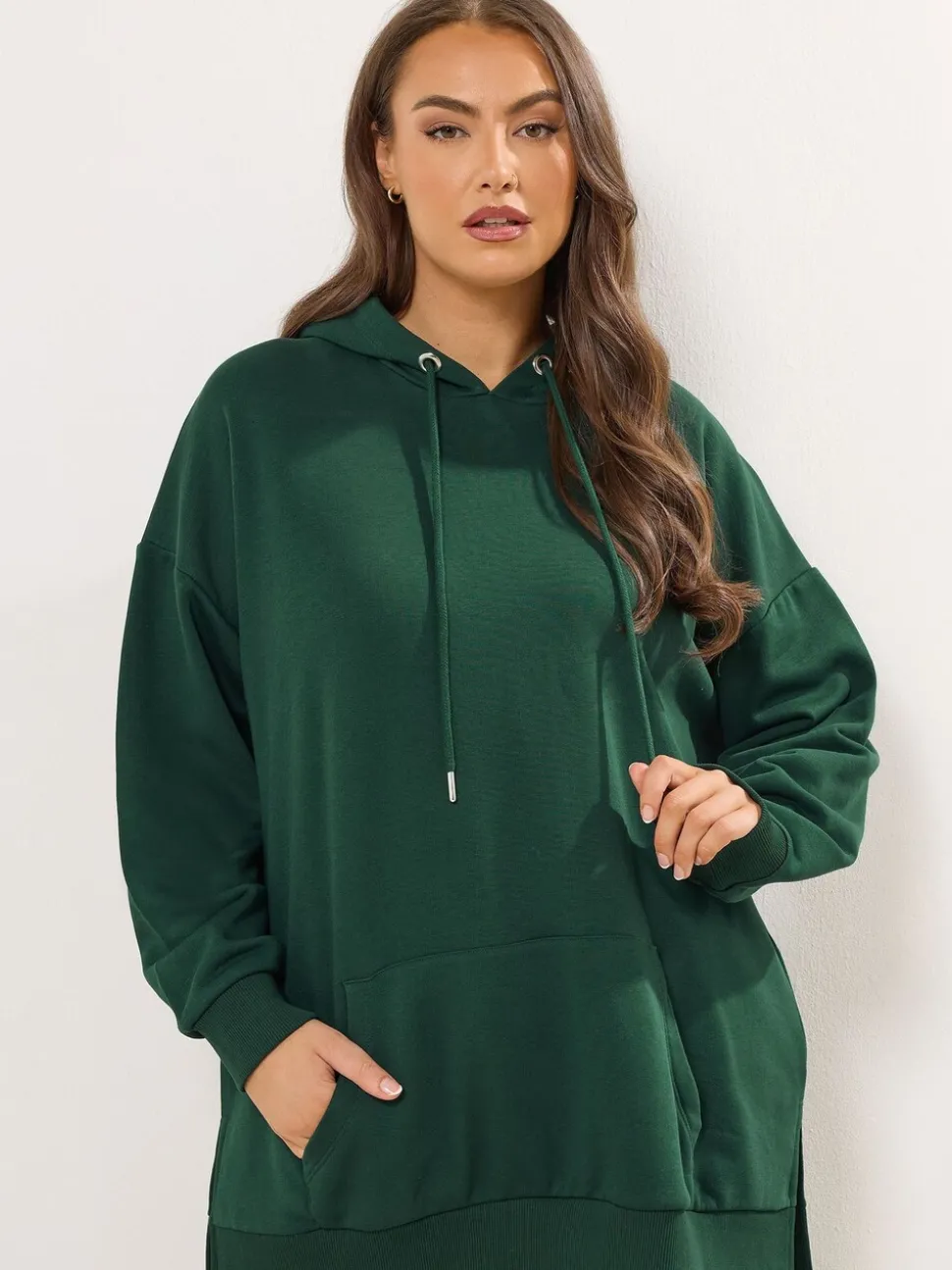 Yours Curve Green Pocket Detail Hoodie