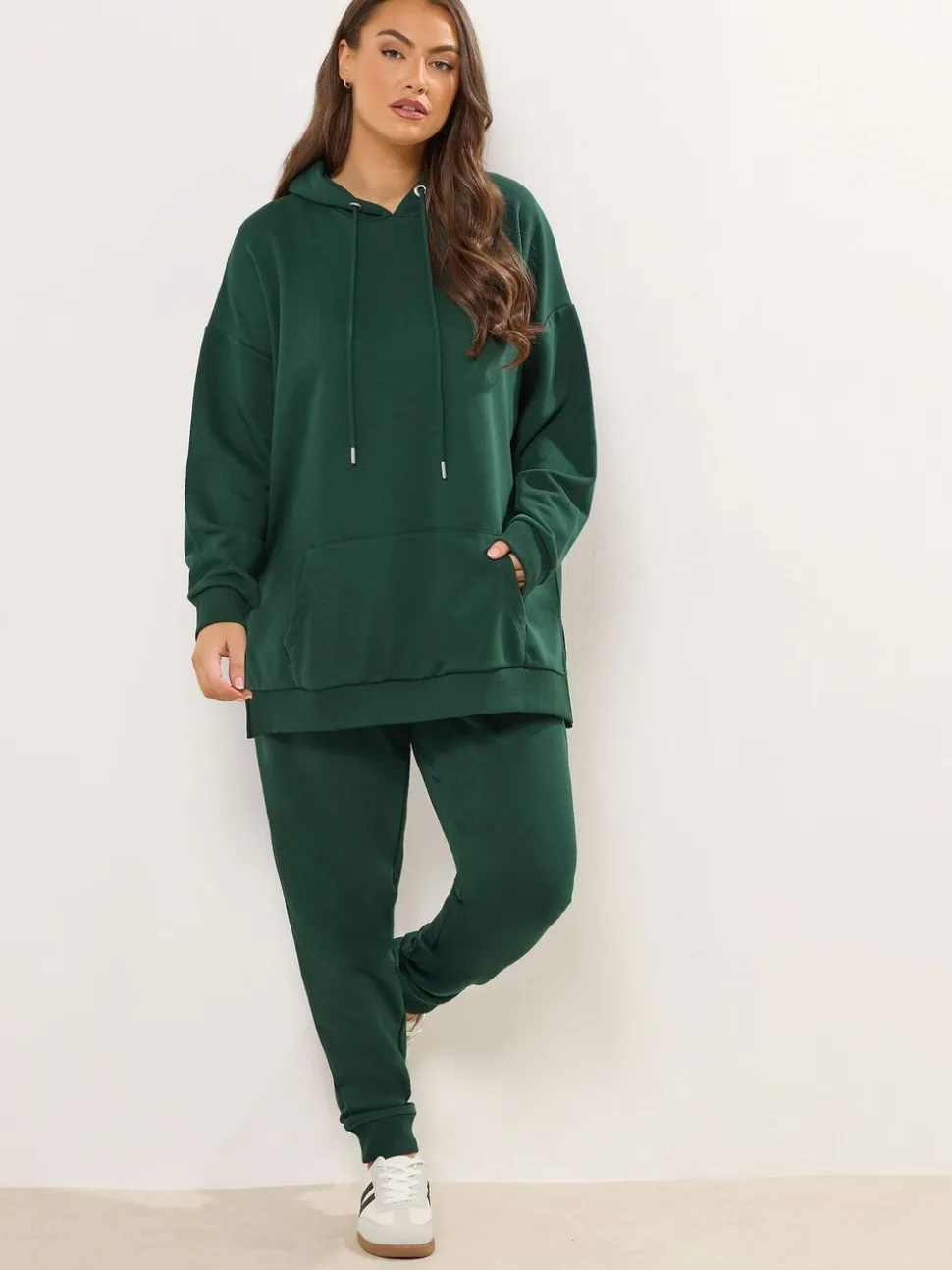 Yours Curve Green Pocket Detail Hoodie