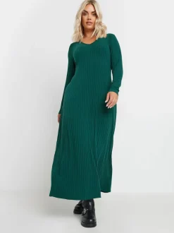 Yours Curve Green Ribbed Maxi Dress