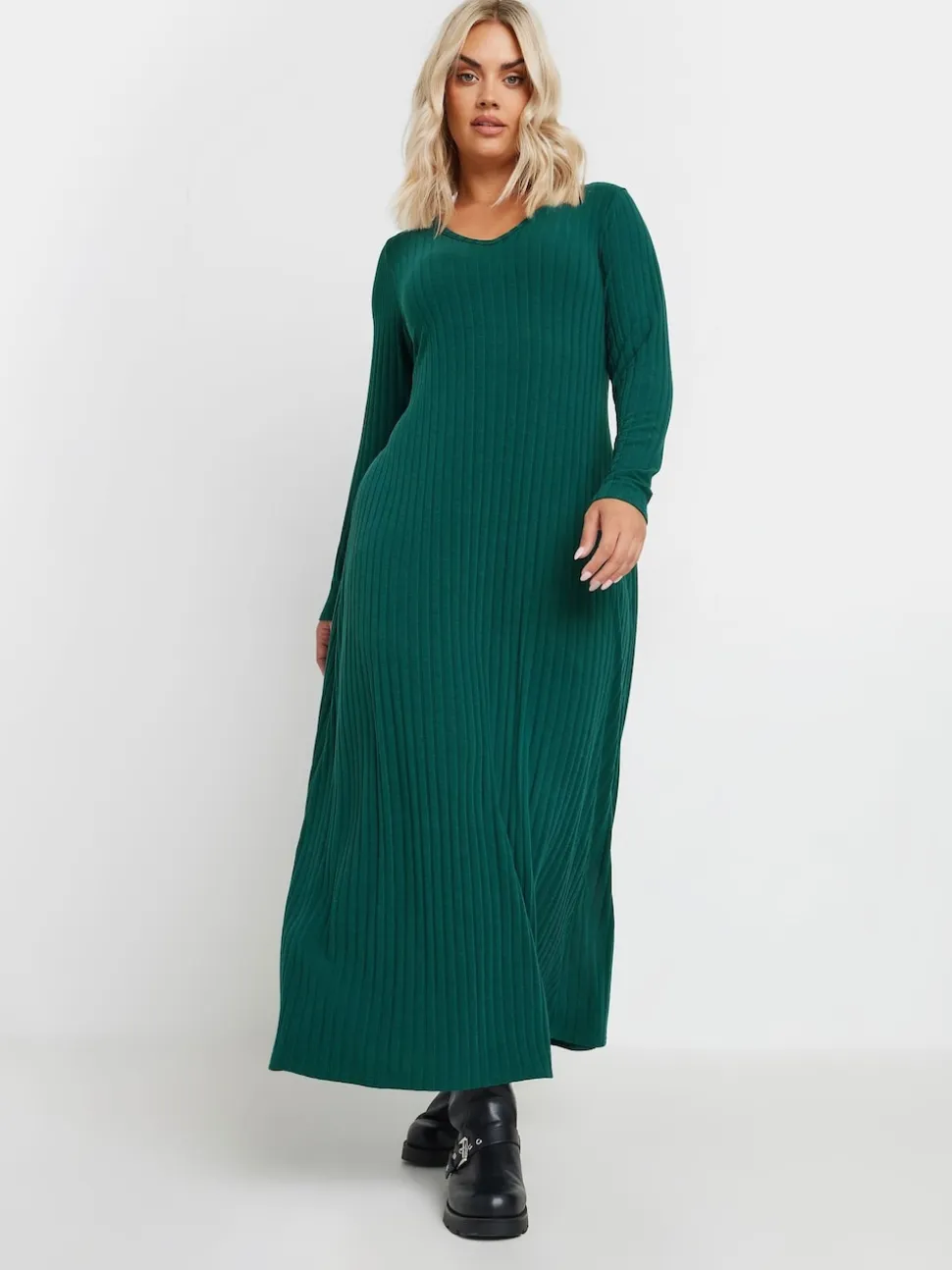 Yours Curve Green Ribbed Maxi Dress
