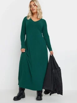 Yours Curve Green Ribbed Maxi Dress
