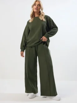 Yours Curve Green Wide Fit Wide Leg Joggers