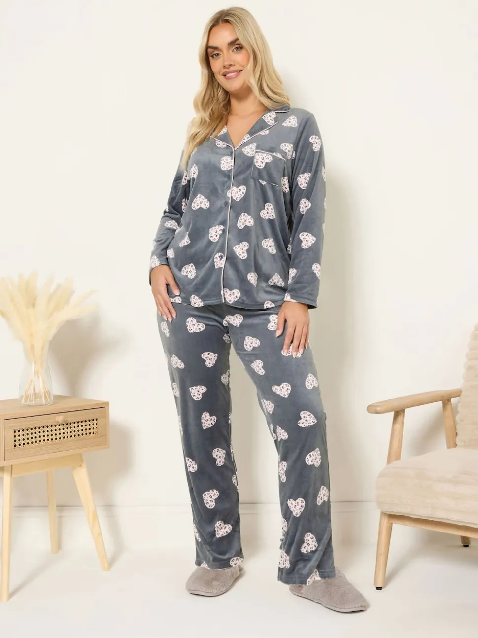 Yours Curve Grey Baby Fleece Pyjamas Set