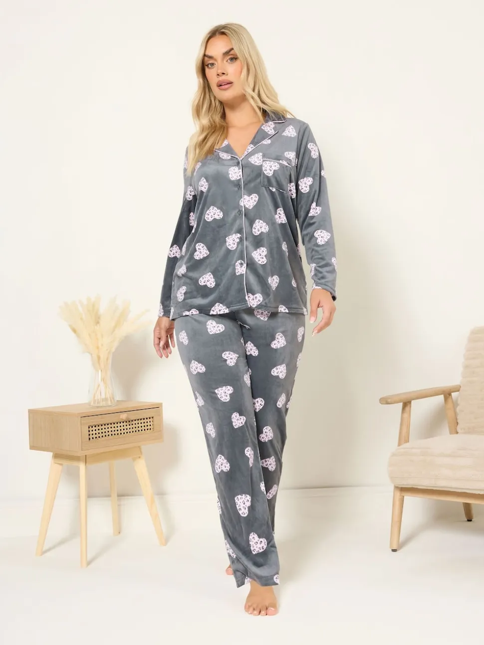 Yours Curve Grey Baby Fleece Pyjamas Set