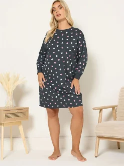 Yours Curve Grey Long Sleeve Nightdress