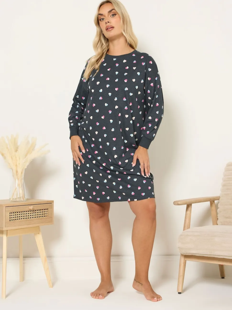 Yours Curve Grey Long Sleeve Nightdress