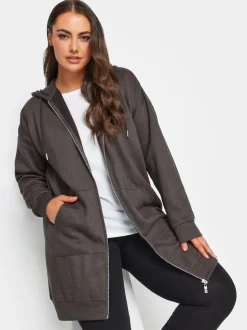 Yours Curve Grey Longline Zip Through Hoodie