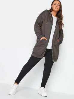 Yours Curve Grey Longline Zip Through Hoodie