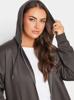 Yours Curve Grey Longline Zip Through Hoodie