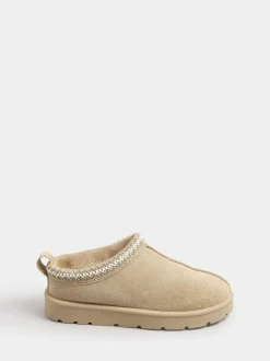 Yours Curve Natural Faux Suede Embroidered Mules