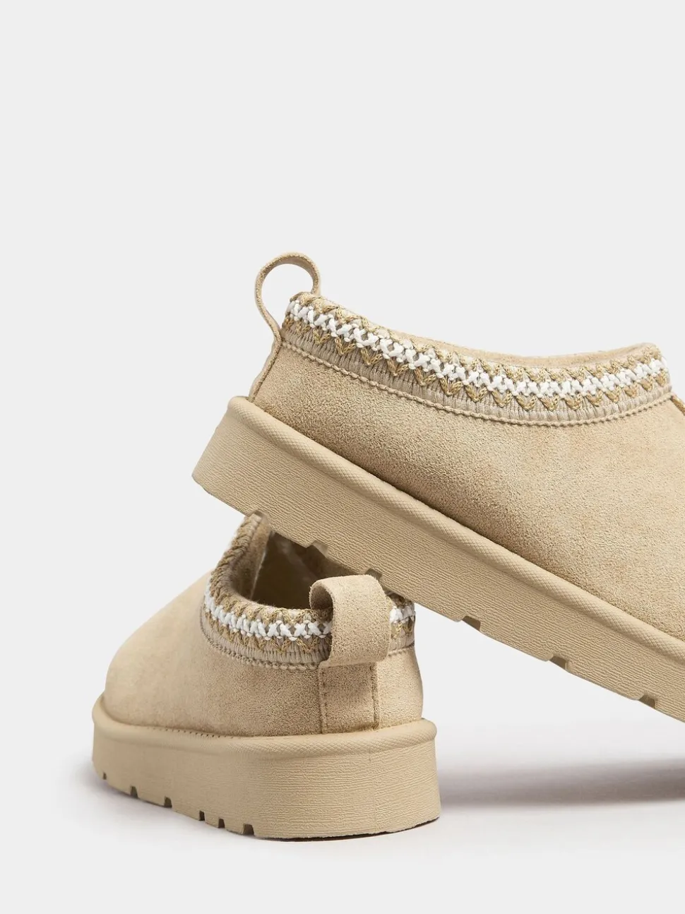 Yours Curve Natural Faux Suede Embroidered Mules