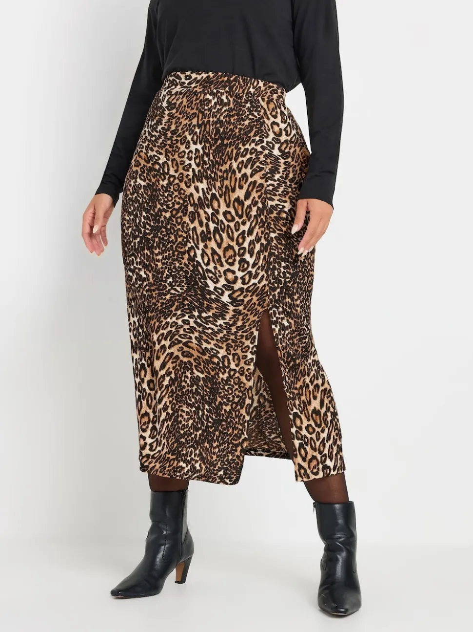 Yours Curve Natural Leopard Print Structured Skirt
