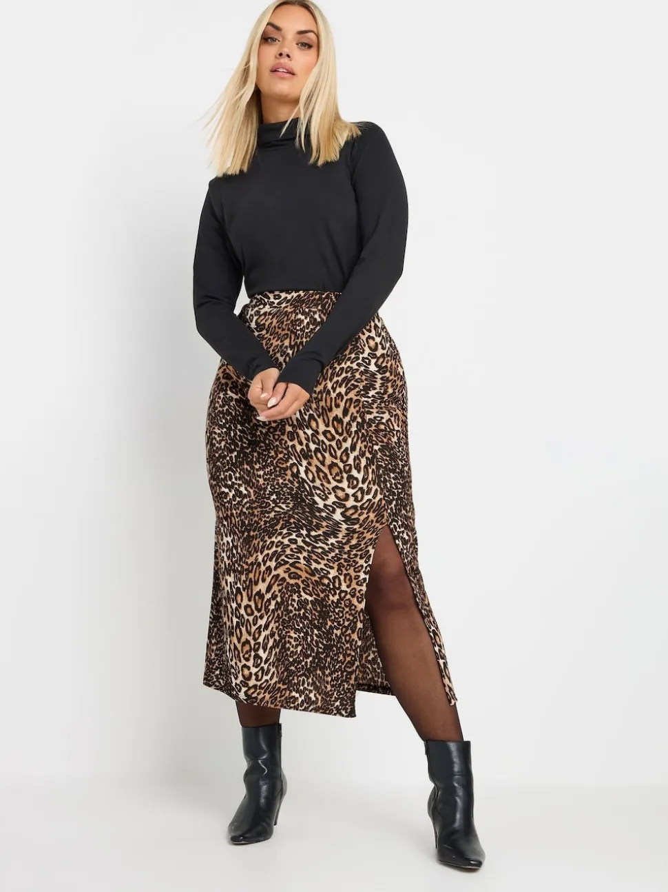 Yours Curve Natural Leopard Print Structured Skirt