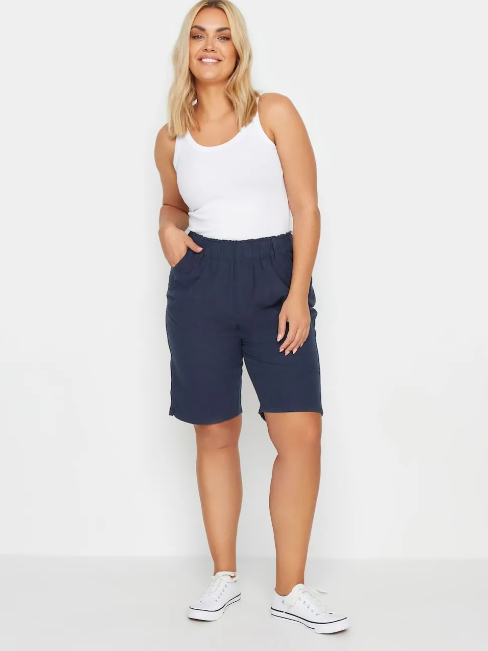 Yours Curve Navy Blue Cool 100% Cotton Shorts