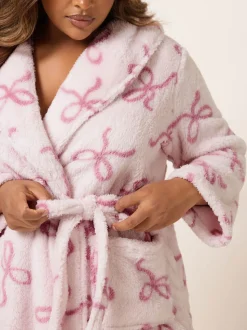 Yours Curve Pink Fluffy Bows Shawl Collar Robe