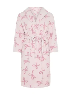 Yours Curve Pink Fluffy Bows Shawl Collar Robe
