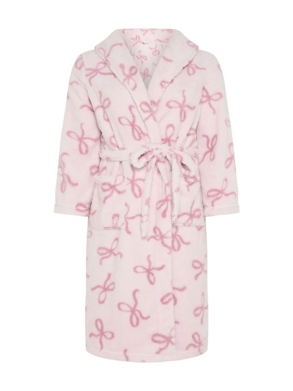 Yours Curve Pink Fluffy Bows Shawl Collar Robe