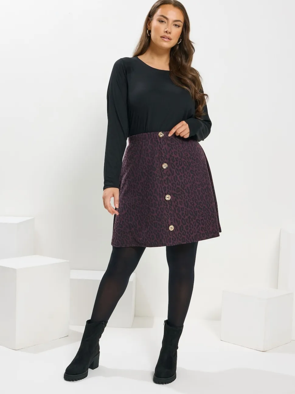 Yours Curve Purple Button Front Skirt