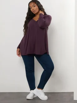 Yours Curve Purple Henley Ribbed Swing Blouse