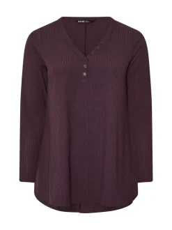 Yours Curve Purple Henley Ribbed Swing Blouse